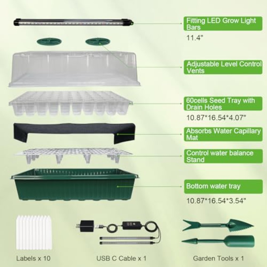 Seed Starter Tray with Grow Li - Humidity Dome Kit 评论和价格